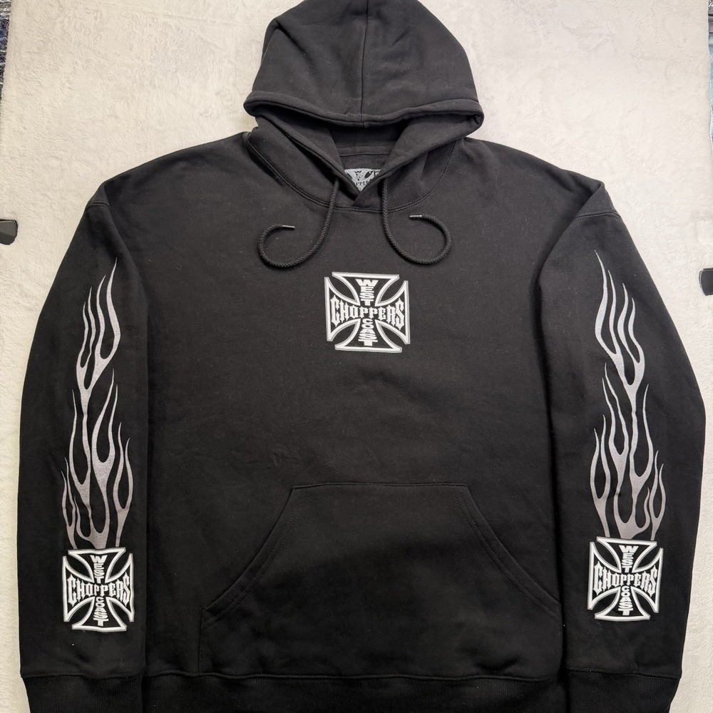 West Coast Choppers Hoodie Mens XL Black Iron Cross Long Beach Jesse James